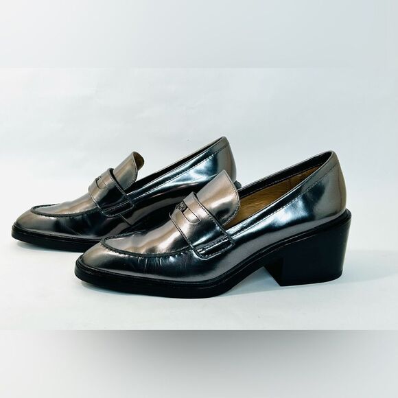 Coach Heath Block Heel Penny Loafer Mirror Metallic Leather size 9 EUC - Picture 9 of 11